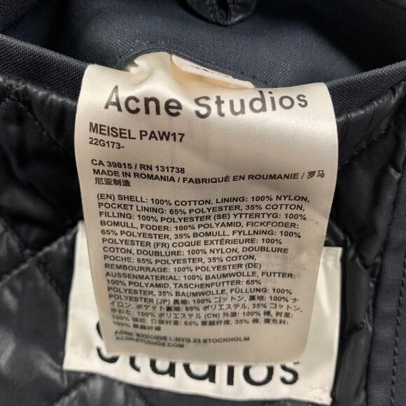 ACNE STUDIOS Size M Navy Coated Cotton Buttoned Coat - Picture 5 of 6